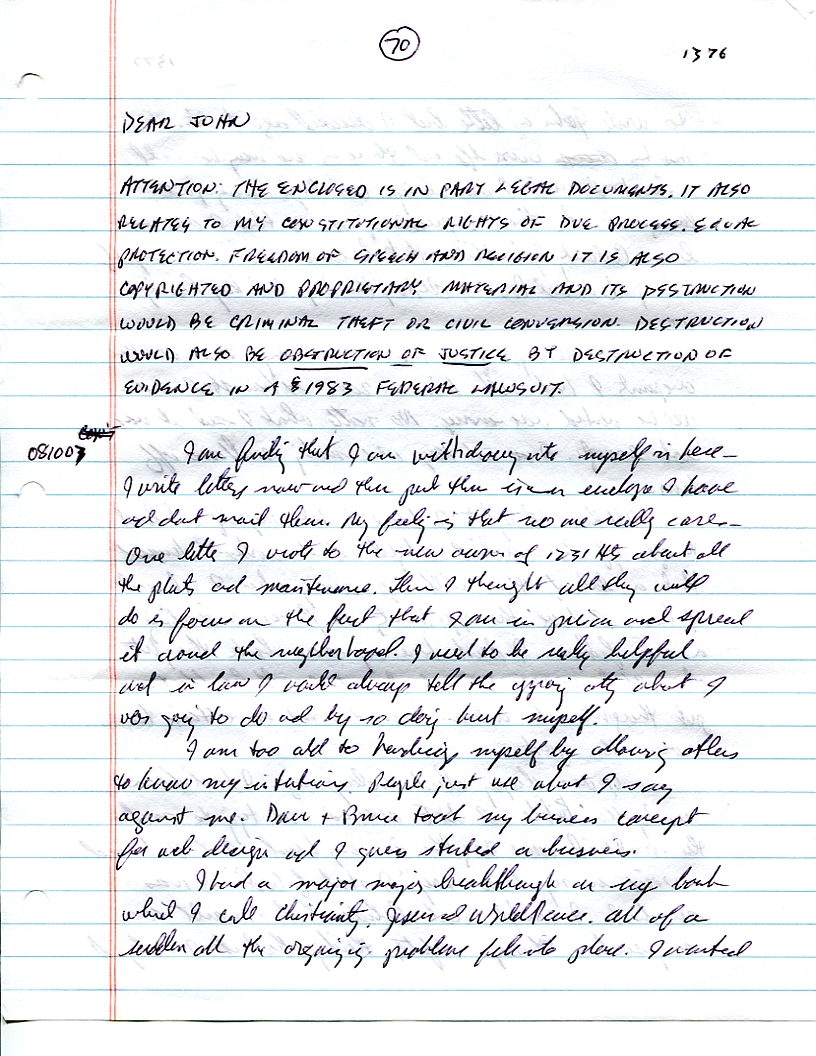 Dr John WorldPeace 2008 Prison Journal